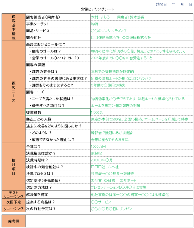 営業ヒアリングシートテンプレート